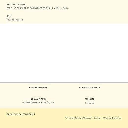 Perchas De Madera Ecológica Fsc 35 X 2 X 16 Cm, 3 Uds