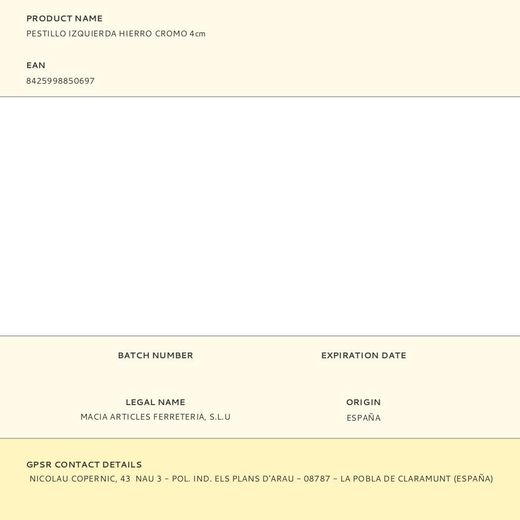 Pestillo Izquierda Hierro Cromo 4Cm