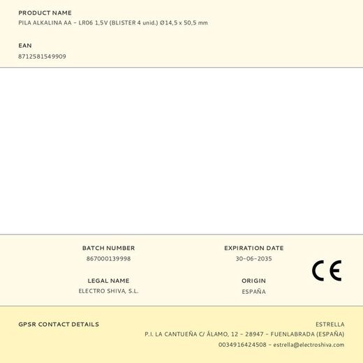 Pila Alkalina Aa - Lr06 1,5V (Blister 4 Unid.) Ø14,5 X 50,5 Mm