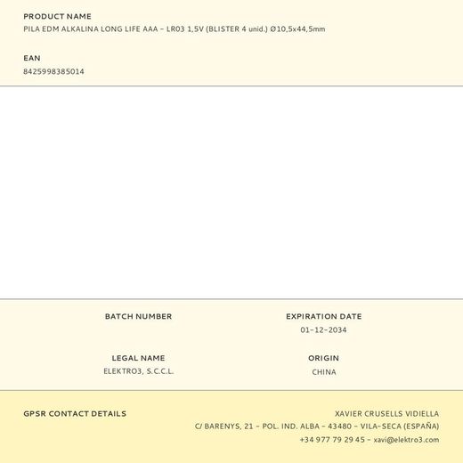 Pila Alkalina Power Life Aaa - Lr03 1,5V Ø10,5 X 44,5 Mm, Blister 4 Uds