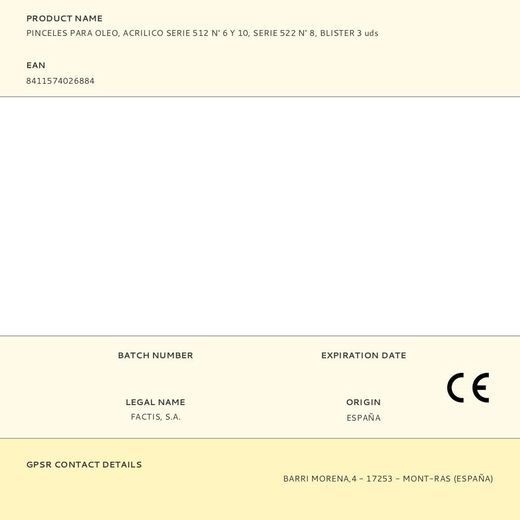 Pinceles Para Oleo, Acrilico Serie 512 N° 6 Y 10, Serie 522 N° 8, Blister 3 Uds