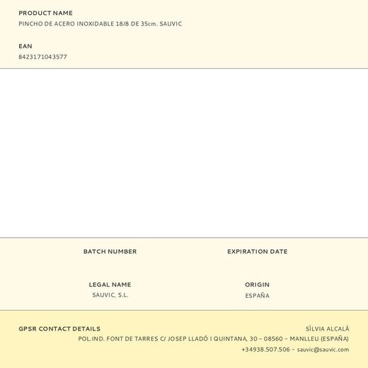 Pincho De Acero Inoxidable 18/8 De 35Cm. Sauvic