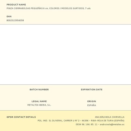 Pinza Cierrabolsas Pequeñas 6 Cm, Colores Surtidos, 7 Uds