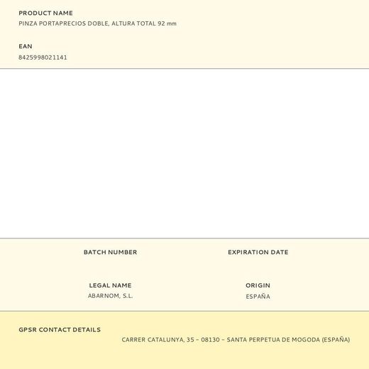 Pinza Portaprecios Doble, Altura Total 92 Mm