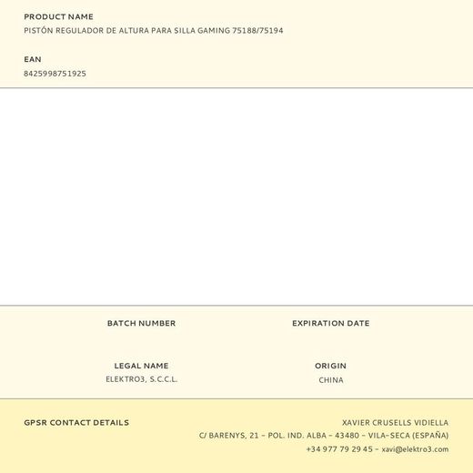 Pistón Regulador De Altura Para Silla Gaming 75188/75194