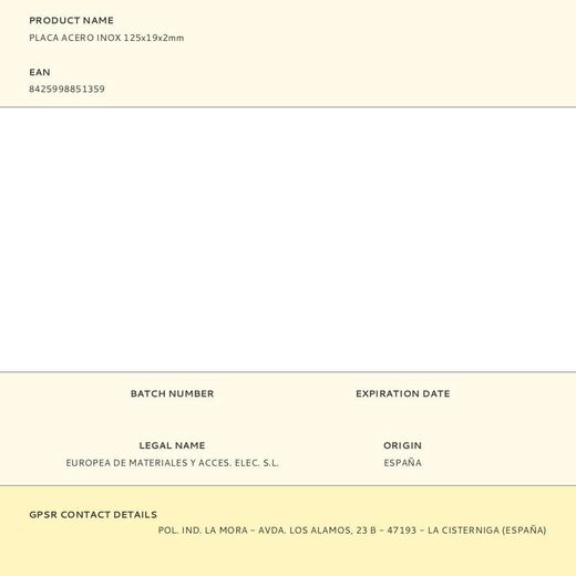 Placa Acero Inox 125X19X2Mm