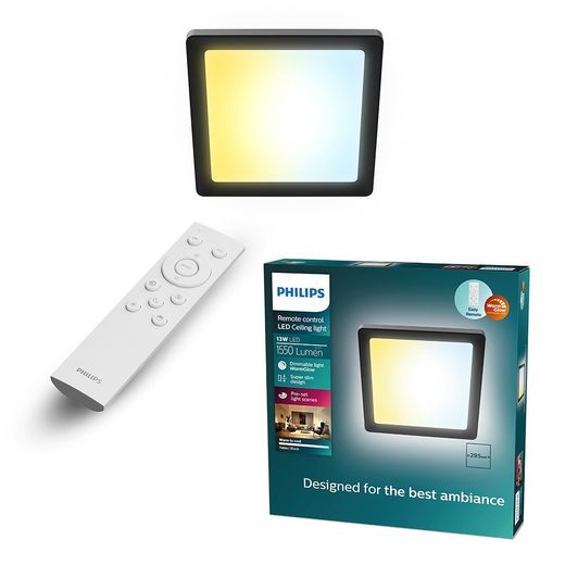 Plafón Cuadrado Negro Valen, 13 W, 1550 Im, 2200-6500 K, 295 X 37 X 295 Mm