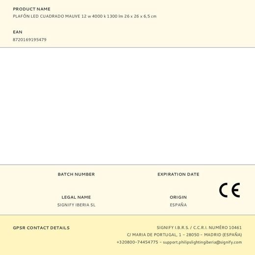 Plafón Led Cuadrado Mauve 12 W 4000 K 1300 Lm 26 X 26 X 6,5 Cm