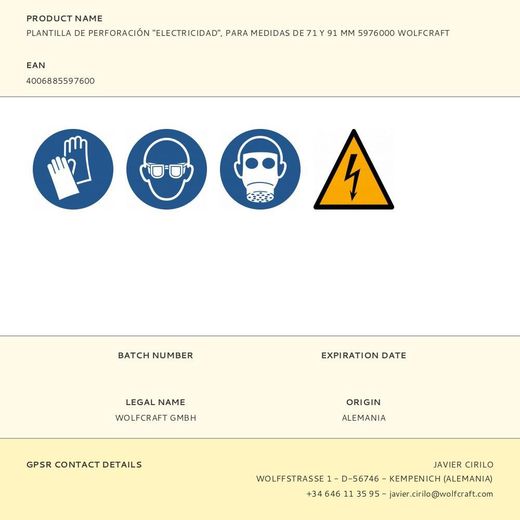 Plantilla De Perforación Electricidad, Para Medidas De 71 Y 91 Mm