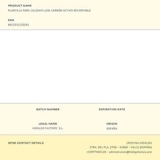 Plantilla Para Calzado Luxe Carbón Activo Recortable
