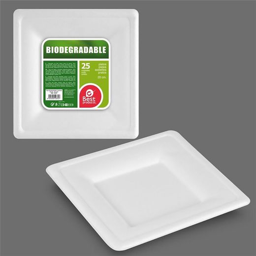 Platos De Cartón Cuadrados Blancos 20 Cm, 25 Uds