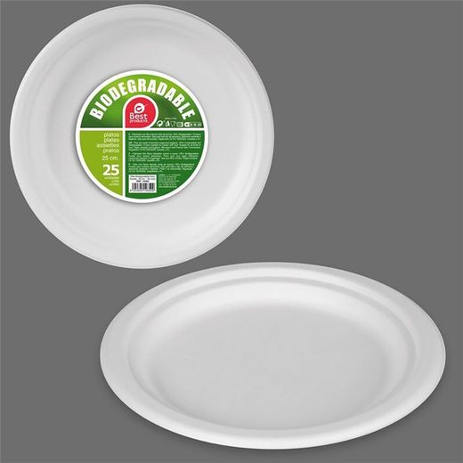 Platos De Cartón Redondos Blancos Ø25 Cm, 25 Uds