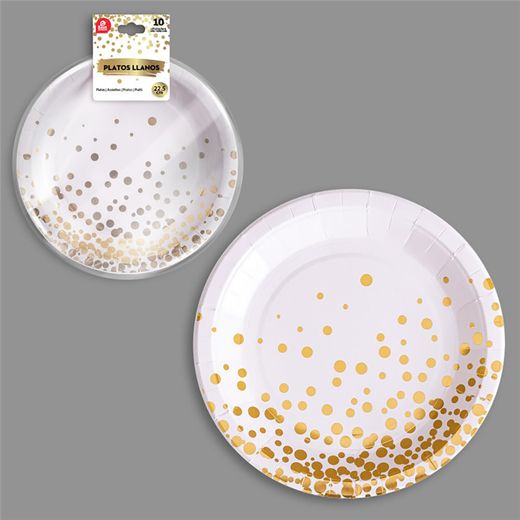 Platos De Cartón Blanco / Dorado Ø22,5 Cm, 10 Uds