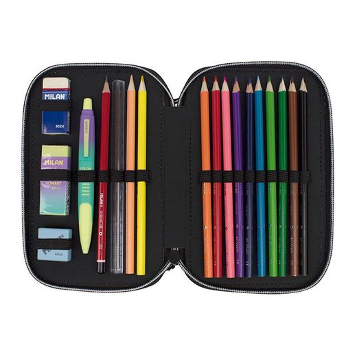 Plumier De 2 Pisos Con Contenido Sunset, Negro Y Rosa Milan