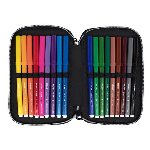 Plumier De 2 Pisos Con Contenido Sunset, Negro Y Rosa Milan