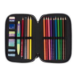 Plumier De 2 Pisos Con Contenido Sunset, Negro Y Verde Milan