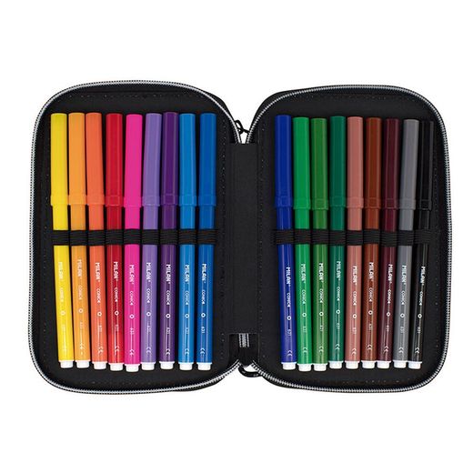 Plumier De 2 Pisos Con Contenido Sunset, Negro Y Verde Milan