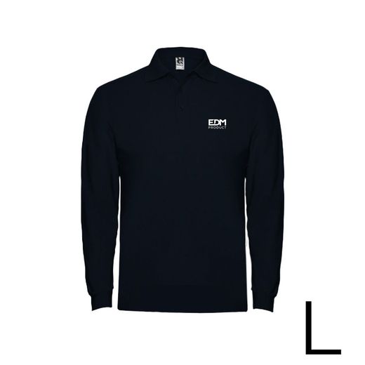 Polo Negro Manga Larga Talla-L 65% Poliéster 35% Algodón