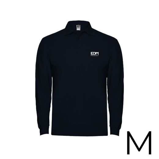 Polo Negro Manga Larga Talla-M 65% Poliéster 35% Algodon