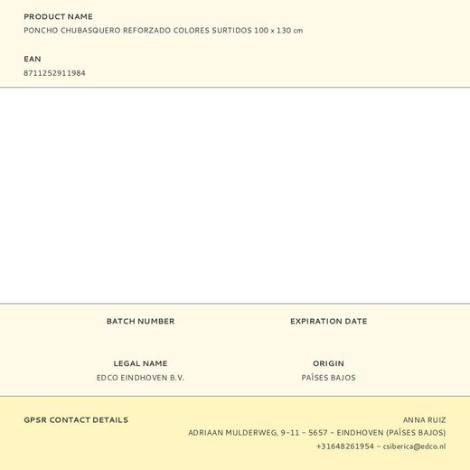 Poncho Chubasquero Reforzado Colores Surtidos 100 X 130 Cm