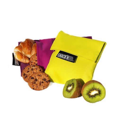Porta Snacks Reutilizables Snack'N'Go Lila - Amarillo 14 X 14 Cm Y 20 X 20 Cm 2 Uds