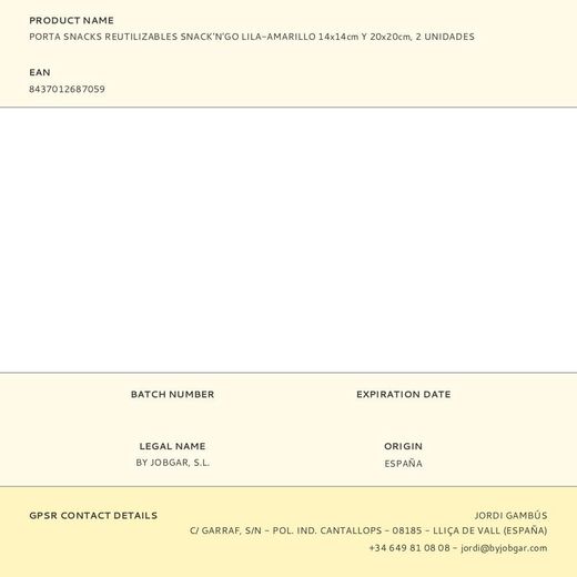 Porta Snacks Reutilizables Snack'N'Go Lila - Amarillo 14 X 14 Cm Y 20 X 20 Cm 2 Uds