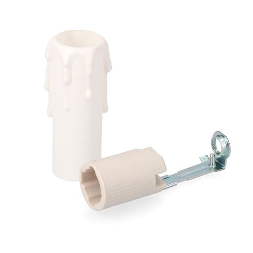 Portalámparas E-14 Porcelana + Vela Mediana Blanca (Envasado)