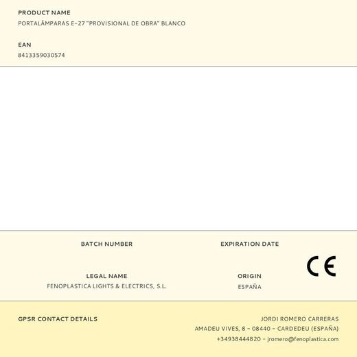 Portalámparas E-27 "Provisional De Obra" Blanco