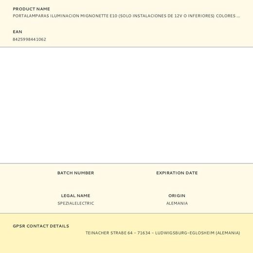 Portalamparas Iluminacion Mignonette E10 (Solo Instalaciones De 12V O Inferiores) Colores / Modelos Surtidos