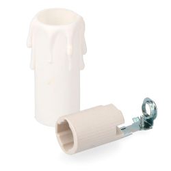 Portalámparas Porcelana E-14 + Vela Corta Blanca (Envasado)