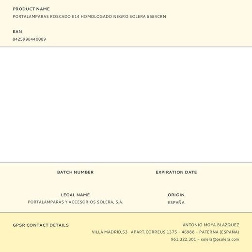 Portalamparas Roscado E14 Homologado Negro Solera 6584Crn