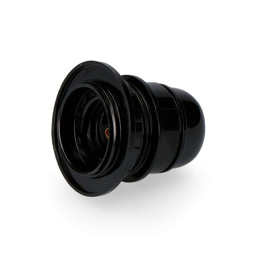 Portalámparas Semiroscado  + Arandela E-27 Negro (Envasado)