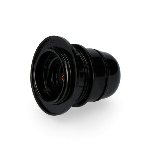 Portalámparas Semiroscado  + Arandela E-27 Negro (Envasado)