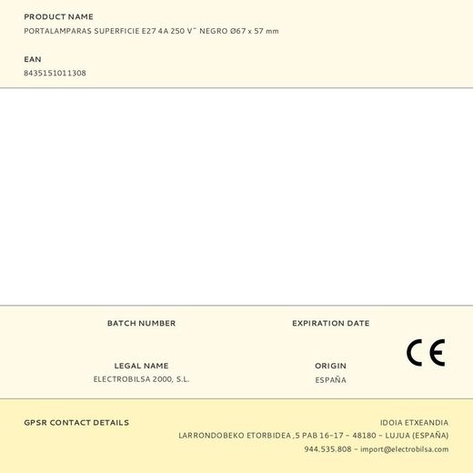 Portalámparas Superficie E27 4 A 250 V~ Negro Ø67 X 57 Mm