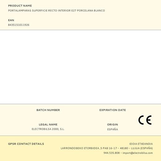 Portalámparas Superficie Recto Interior E27 4 A 250 V~ Porcelana Blanco