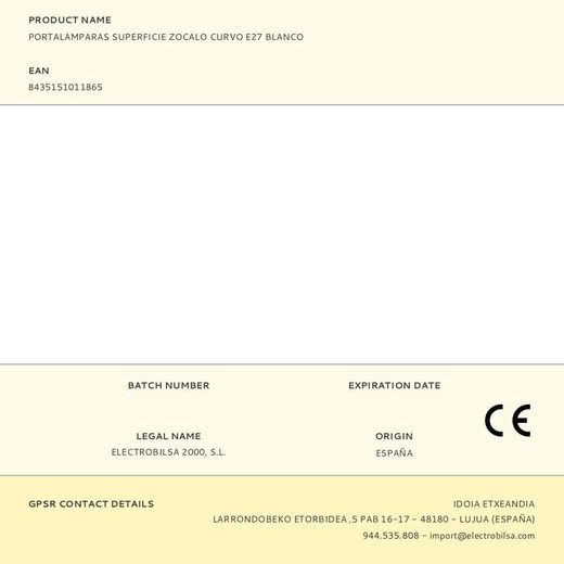 Portalámparas Superficie Zócalo Curvo E27 Blanco