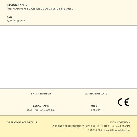 Portalámparas Superficie Zócalo Recto E27 Blanco