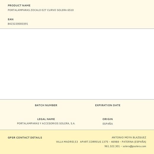 Portalamparas Zocalo E27 Curvo Solera 6510