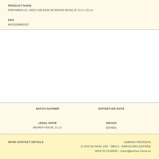 Portarrollo Inox Con Base De Resina Beige Ø13,5 X 33 Cm