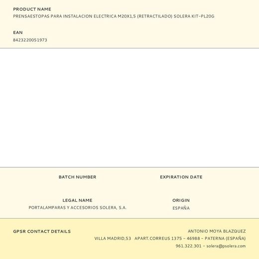 Prensaestopas Para Instalacion Electrica M20X1,5 (Retractilado) Solera Kit-Pl20G