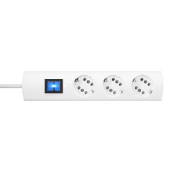 Base Múltiple 3 Tomas Duoversal Con Interruptor, 1,4 M Cable H05Vv-F 3G1,5 Mm², 16A 250V~, Blanca