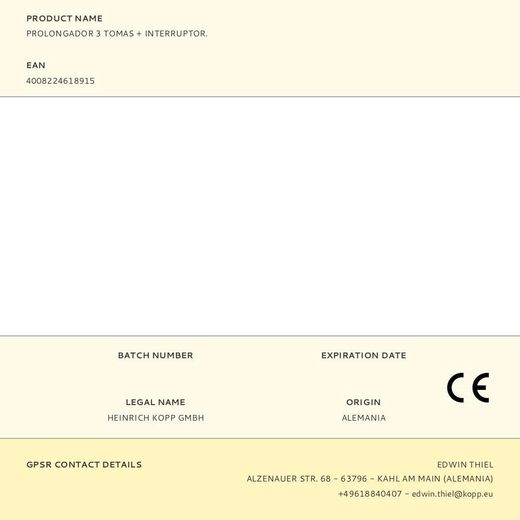 Base Múltiple 3 Tomas Duoversal Con Interruptor, 1,4 M Cable H05Vv-F 3G1,5 Mm², 16A 250V~, Blanca