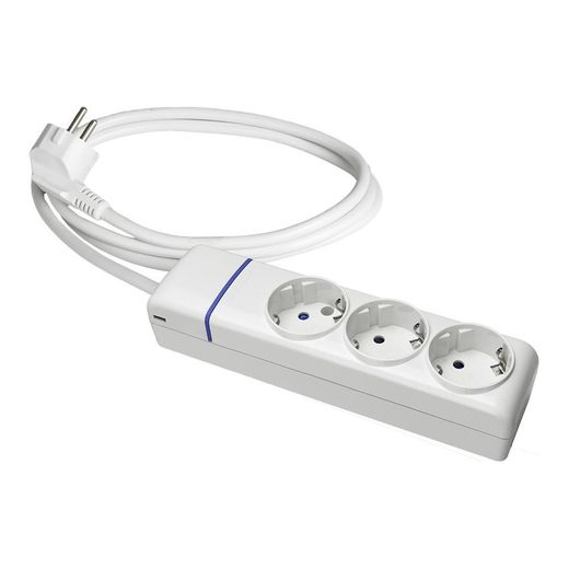 Base Múltiple Con 3 Tomas 2P+T 1,5 M De Cable H05Vv-F 3G1,5 Mm², 16 A 250 V 3680 W, Blanca