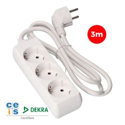 Base Múltiple, 3 Tomas Schuko 2P+T, 3 M De Cable H05Vv-F 3G1,5 Mm² 16A 250V~ 3680 W, Blanca