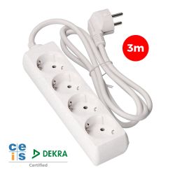 Base Múltiple, 4 Tomas Schuko 2P+T, 3 M De Cable H05Vv-F 3G1,5 Mm² 16A 250V~ 3680 W, Blanca