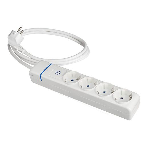 Base Múltiple Con 4 Tomas 2P+T, Con Interruptor Luminoso, 1,5 M Cable H05Vv-F 3G1,5 Mm², Blanca