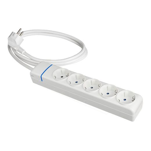 Base Múltiple Con 5 Tomas 2P+T 1,5 M De Cable H05Vv-F 3G1,5 Mm², 16 A 250 V 3680 W, Blanca