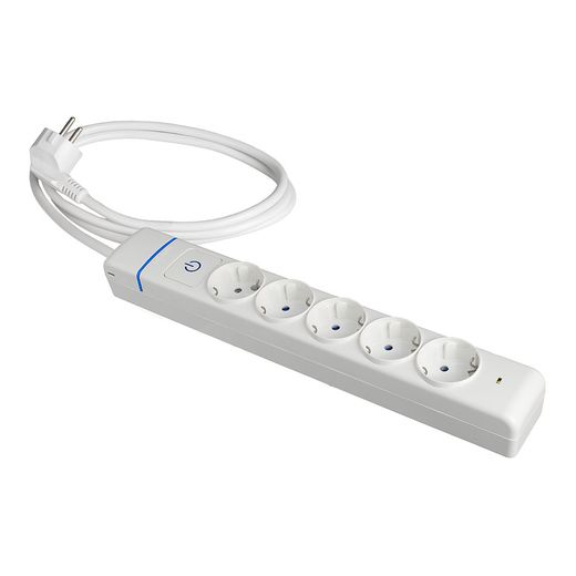 Base Múltiple, 5 Tomas 2P+T, Con Interruptor + Protector, 1,5 M Cable H05Vv-F 3G1,5 Mm², 16A 250V~, Blanca