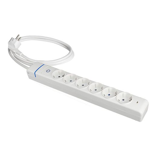 Base Múltiple, 6 Tomas 2P+T, Con Interruptor + Protector, 1,5 M Cable H05Vv-F 3G1,5 Mm², 16A 250V~, Blanca