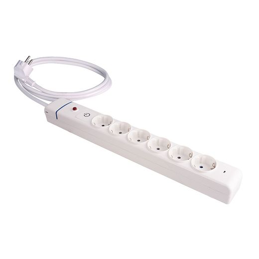 Base Múltiple, 6 Tomas 2P+T, Con Interruptor + Protector, 1,5 M Cable H05Vv-F 3G1,5 Mm², 16A 250V~, Blanca